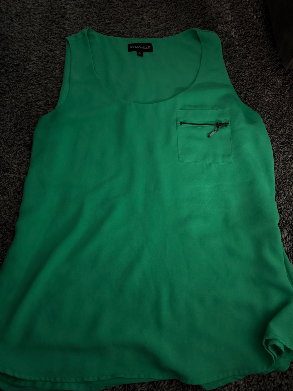 My Michelle Green Sleeveless Tank with Zip Chest Pocket